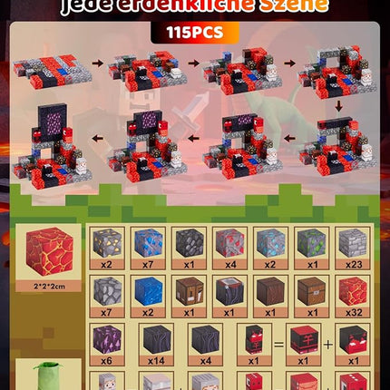 115PCS Magnetic Blocks - Building Toys for Boys Girls 3+, with 20 Unique Patterns, Lava Rivers, Volcanoes, & Dragons, STEM Sensory Toys for Kids Boys Girls Ages 3 4 5 6 7 8 9 Birthday Gifts