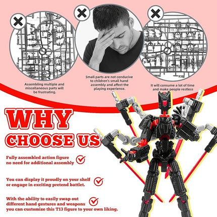 Assembly Completed T13 Action Figure，T13 mision 13 figuras originales 3D Printed Toys Nova 13 Action Figures Desktop Decorations for Game Lovers Toy (Black Red, 8 Inch)