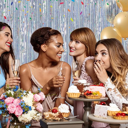 2 Pack Laser Silver Foil Fringe Curtains Streamers Party Decorations 3.3 x 8.2 ft, Pink Tinsel Curtain Fringe Backdrop for Parties, Door Fringe Birthday Streamers, Barbie Backdrop Birthday Decorations