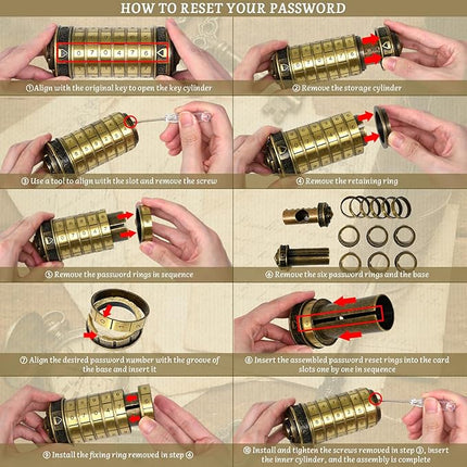 wellsee Da Vinci Code Mini Numbers Cryptex Brainteaser Puzzle Box,Metal Password Lock Cash Box with Hidden Compartment for Money,Challenge Game for Ages 12+ and Up,Unique Xmas Gifts for Her&Him,Bronze