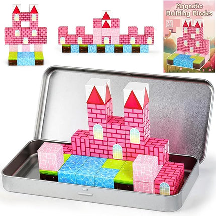 3 otters 32PCS Magnetic Blocks, Toddler Travel Toys Castle Magnetic Building Cubes STEM Learning Toys for Kids Gifts for Girls 3 4 5 6 7 8