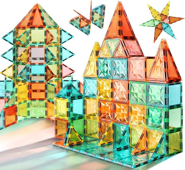 Magnetic Tiles 100-Piece Set for Kids, Magnetic Building Blocks STEM Toys for Age 3+ Boys and Girls, Educational Magnet Construction Tiles for Creativity & Learning