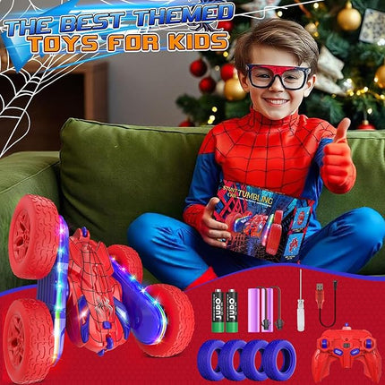 Spider RC Cars Toys for Boys 4-6, 2.4GHz Remote Control Car with 26 LED Light System, 360° Flips, Changeable Wheels, Rechargeable All-Terrain Truck Gift for Kids Ages 4-8