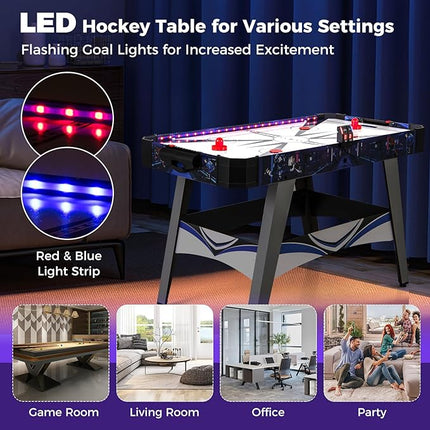 Goplus 54" Air Hockey Table, Hockey Game Table w/LED Scoreboard, Lights, 2 Pucks, 2 Pushers, Powerful 12V Motor, Indoor Powered Arcade Style Table for Kids Adults, Game Room, Home, Office