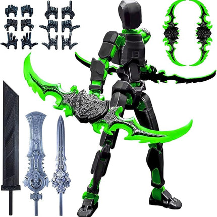 T13 Action Figure for Kids,3D Printed Titan 13 Figure with Multiple Accessories,Dummy 13 Desktop Decorative Toy(Black-Green)