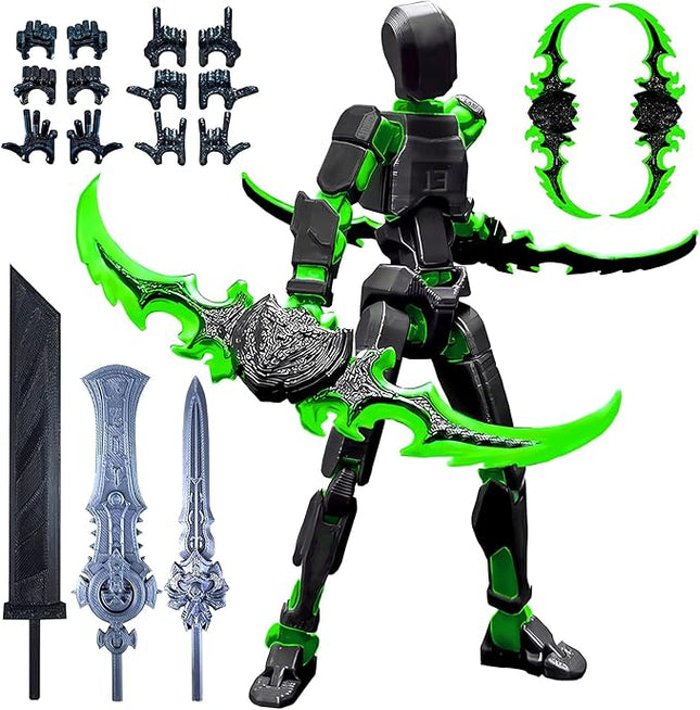 T13 Action Figure for Kids,3D Printed Titan 13 Figure with Multiple Accessories,Dummy 13 Desktop Decorative Toy(Black-Green)