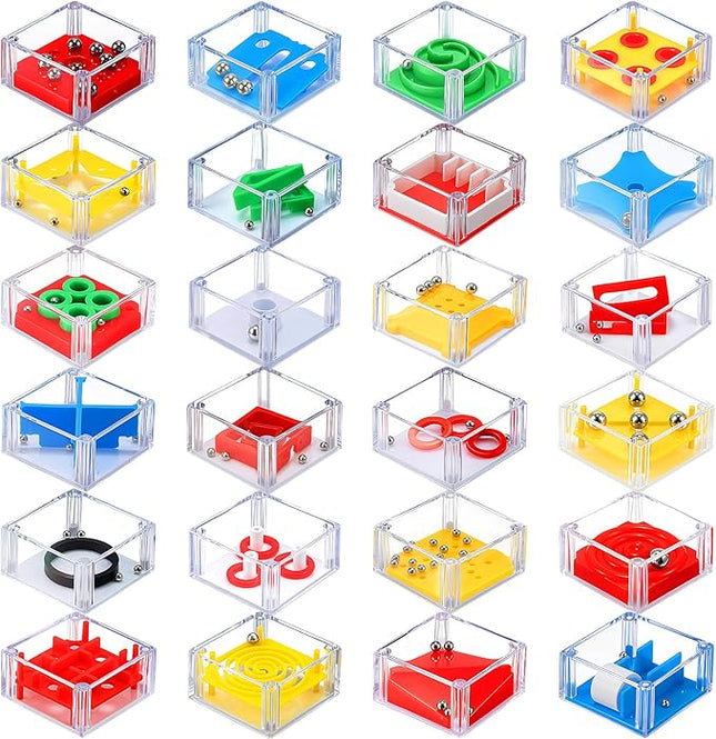 Sumind 24 Mini Maze Cube Puzzle Box Set, Balance Iq Maze Game 1.5 Inch 3D Brain Teaser Ball Ideal Prizes Gifts Puzzles Party Favor Games for Mind Challenge Gifts (Festival)