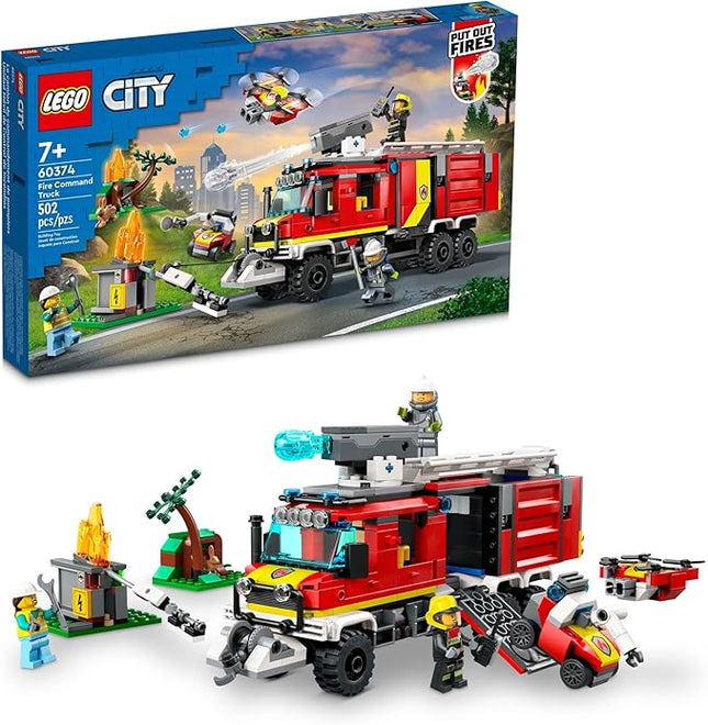 LEGO City Fire Command Truck Building Set - Fire Truck Toy with Land & Air Drones for Boys & Girls, Ages 7+ - Kids Pretend Play Toy with 3 Minifigures - Gift Ideas for Birthdays - 60374