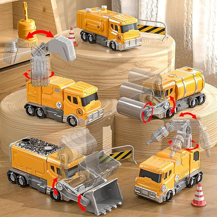 Toys for Ages 5-7, 5-in-1 Take Apart Construction Vehicle Trucks Transform to Robot, 5 6 7 8 Year Old Boy Christmas Birthday Gift Ideas, Robot Toys for Kids 4-8