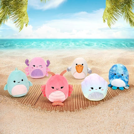 Squishville by Original Squishmallows Beach Day Squad Plush - Six 2-Inch Squishmallows Plush Including Mauricio, Deniz, Cosmina, Shauna, Chester, and a Surprise Squishmallow