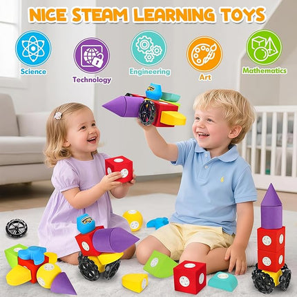 15 PCS Magnetic Foam Blocks for Kids, Large Magnetic Building Blocks for Toddlers 3+, Kids Bath Toys and Preschool STEM Educational Toys, Birthday for Boys & Girls 3 4 5 6+ Years Old