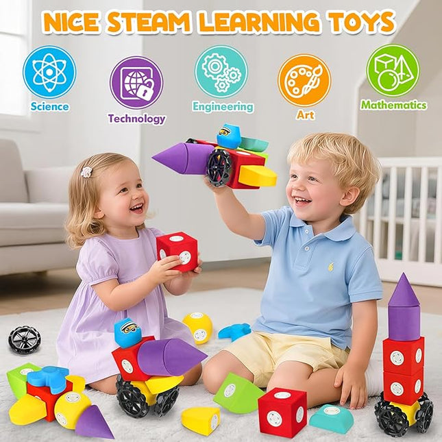 15 PCS Magnetic Foam Blocks for Kids, Large Magnetic Building Blocks for Toddlers 3+, Kids Bath Toys and Preschool STEM Educational Toys, Birthday for Boys & Girls 3 4 5 6+ Years Old