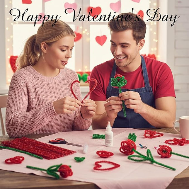 Caydo 200 Pieces Glitter Red & Green Pipe Cleaners, Thick Fluffy Chenille Stems, Pipe Cleaner Crafts for Arts & Crafts, Perfect for Making Animals, Flowers, and Valentine's Day Decorations