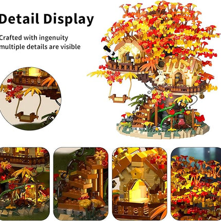 Cherry Blossom Bonsai Tree House Building Blocks Set with Acrylic Display Box, Plants Flowers Treehouse Architecture Micro Mini Block Kits Gift for Adults and Kids（2725 Pieces