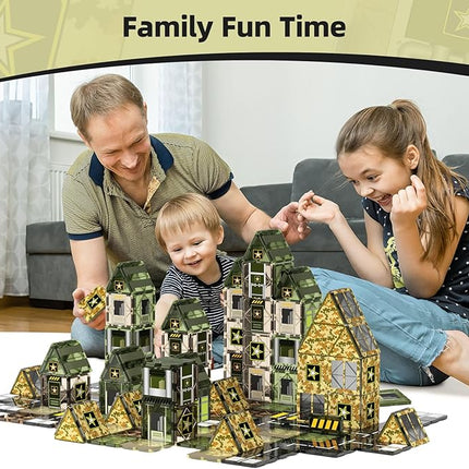 GobiDex Army Magnetic Tiles Road Set Building Toys for Boys 3+ Year Old, STEM Military Magnetic Blocks for Toddlers Construction Toys, Sensory Magnets for Kids Birthday Gifts Boys & Girls 48PCS