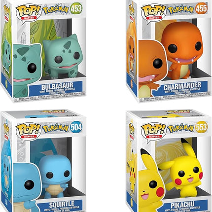 Funko Pop! Games: Pokémon Ultimate Starter Bundle 4-Pack – Bulbasaur (#453), Charmander (#455), Squirtle (#504), & Pikachu Waving (#553) Vinyl Figures