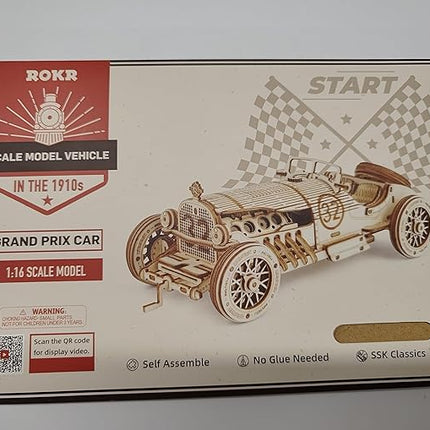 ROKR Model Car Kits Wooden 3D Puzzles Model Kits for Adults Educational Brain Teaser Assembly Model, Desk Decor/DIY Hobbies/Gifts (Grand Prix Car)