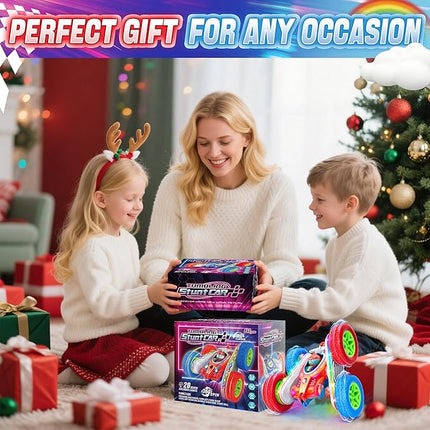 Remote Control Car for Kids Toys with Shiny Electroplated Finish, RC Cars Stunt Toy with LED Lights, 2.4GHz Double-Sided 360° Flips, USB-C Fast Charging, Perfect Birthday Xmas Gift for Boys