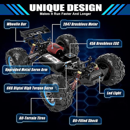 Hosim Brushless RC Cars, 1:10 68+ KMH High Speed Remote Control Car for Adults Boys, 4X4 All Terrains Waterproof Off Road Hobby Grade Large Fast Racing Buggy Toy Gift Monster Trucks