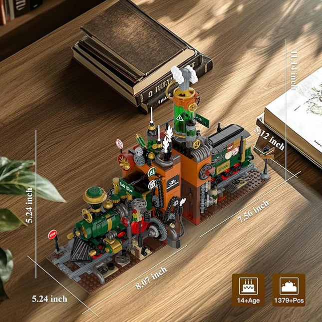 NUTCRACKER Retro Steam Train Building Set, 2 in 1 Medieval Train Station Building Model, Train Book Ends Bookshelf DIY Toy Building Set, Easter Birthday Gift for Adults Boys Girls (1379 Pieces)