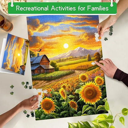 Puzzles for Adults 1000 Pieces, Fall Sunflower Puzzle, Challenging Impossible Puzzles – Perfectly Interlocking, No Dust – Home Decoration & Gift for Valentine Friends Parents Kids