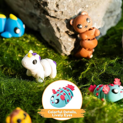 21 pcs Mini 3D Printed Animal Figurines, Flexible Articulated Fidget Toys, Cute Desk Decor, Party Favors, Goodie Bag Stuffers, Gifts for Kids Carnival Prizes Graduation Rewards (21pcs)