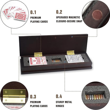 Wooden Cribbage Board Game Set with Metal Pegs and 2 Decks of Playing Cards, Travel Cribbage Board with Card Storage, Magnetic Lock, Classic Continuous 3 Track Cribbage Set for Family