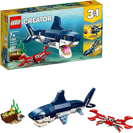 LEGO Creator 3 in 1 Deep Sea Creatures, Transforms from Shark and Crab to Squid to Angler Fish, Sea Animal Toys, Gifts for 7 Plus Year Old Girls and Boys, 31088