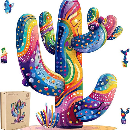 delobil Colorful Cactus Wooden Puzzles, 300 Pieces Jigsaw Puzzles 12.2'' x15.4'', Unique Design Liberty Wooden Puzzles for Adults and Kids, Family Game Gift Royal Size