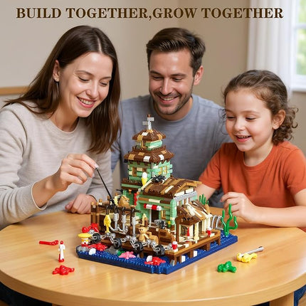 Wooden Fishing Lighthouse House Building Blocks,Village Store Mini Building Blocks Set, Construction Model for Adults Teens Kids Boys Girls 14+