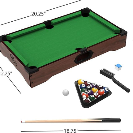 Mini Pool Table - 20-Inch Portable Tabletop Billiards Game with Cue Balls, Sticks, Chalk, Brush, and Triangle Rack - Table Games by Hey Play