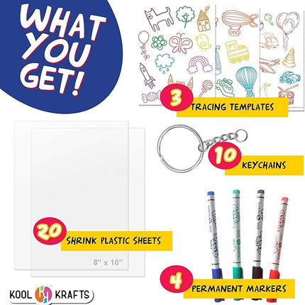 Shrink Krafts - Shrinky Paper Kit for Kids - Arts and Crafts for Girls & Boys Ages 6-12 - Craft Kits Art Set - Indoor DIY Activity Craft Kits - Fun Creative Shrinky Charms for Kids