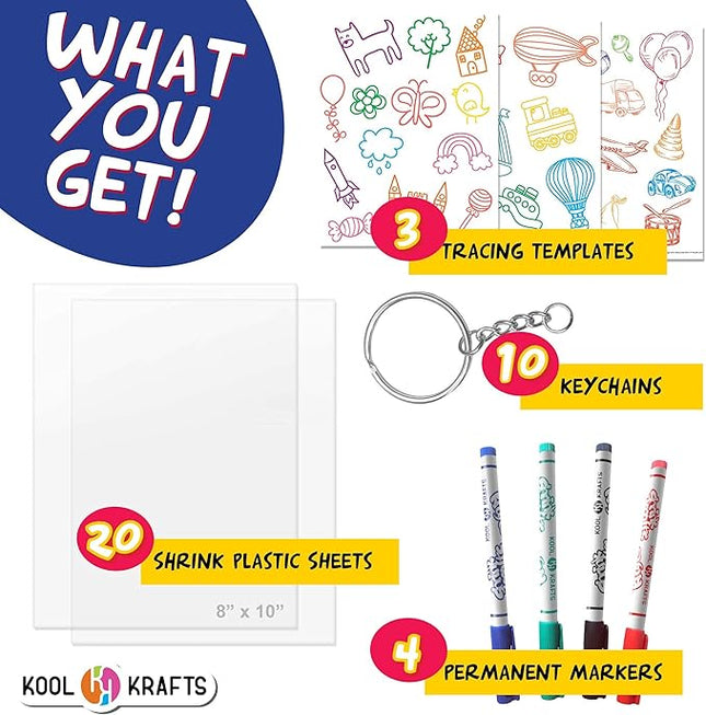 Shrink Krafts - Shrinky Paper Kit for Kids - Arts and Crafts for Girls & Boys Ages 6-12 - Craft Kits Art Set - Indoor DIY Activity Craft Kits - Fun Creative Shrinky Charms for Kids