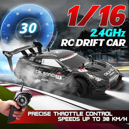 Remote Control Car RC Drift Car 1:16 Scale 4WD RC Vehicle with LED Lights 2.4GHz 30km/h RTR High Speed Racing Sport Toy for Adults Boys Girls Kids Gift 2Pcs Rechargeable Battery