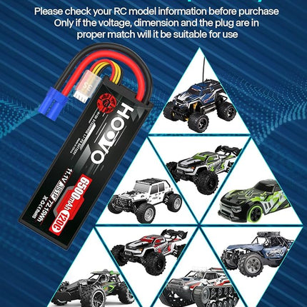 HOOVO 3S 11.1V Lipo Battery 6500mAh 120C RC Lipo Batteries Hard Case EC5 Plug Compatible with 1/8 1/10 Scale Vehicles RC Car Trucks Truggy Boats(2 Packs)