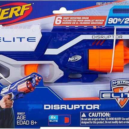 NERF Disruptor Elite Blaster - 6-Dart Rotating Drum, Slam Fire, Includes 6 Official Nerf Elite Darts - for Kids, Teens, Adults (Amazon Exclusive)