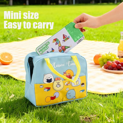 42PCS Mini Magnetic Tiles Building Blocks Set with Portable Iron Case, STEM Travel Toys for Kids Ages 3+, Educational Magnet Construction Puzzles for Boys and Girls,Toddler Puzzle Birthday Gift Toys