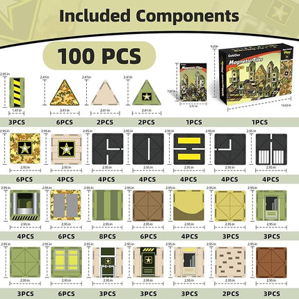 GobiDex 100PCS Army Magnetic Tiles for Toddler, STEM Construction Building Blocks for Kids Military Toys Games, Upgraded Educational Birthday Gifts Toys for 3+ Year Old Boys Girls, Classroom Must Have