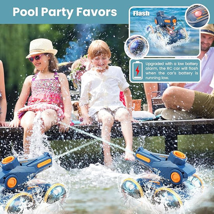 Amphibious Remote Control Car - Stunt Toy for Kids Ages 6-8-12, Water & Land 4WD with Gesture Sensing, Lights, Waterproof, Rotation, Beach & Pool Fun, Idea for Boys