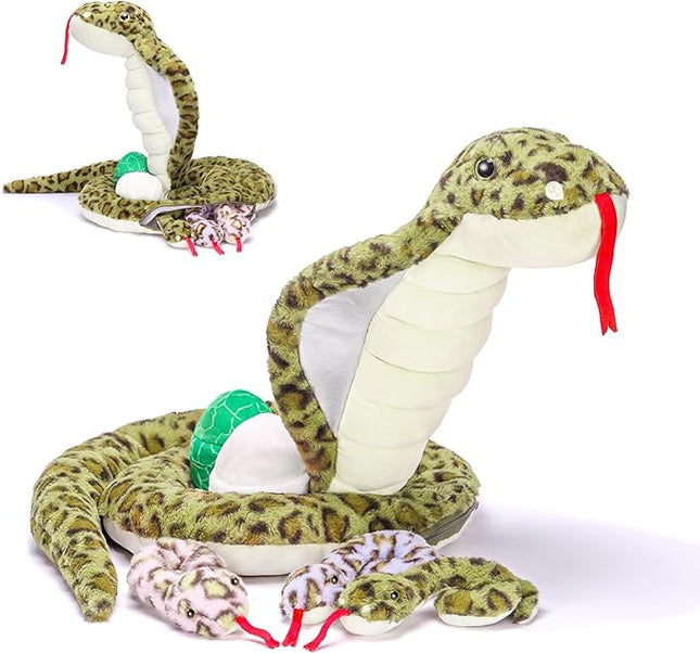 IKASA Mommy Snake Stuffed Animal Plush Toy, 86.5" Cute and Soft Mom Family Set with Mini Baby, Christmas and Birthday Gifts for Children