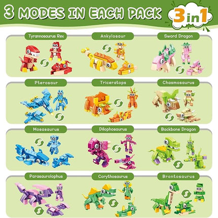 24 Pack Mini 3-in-1 Dinosaur Building Set, Kid's Classroom Gifts Build Block Toy Stocking Stuffers, Classroom Prizes Goodie Bags Fillers, Party Favors Boxes for Boys Girls 6 8 10 12