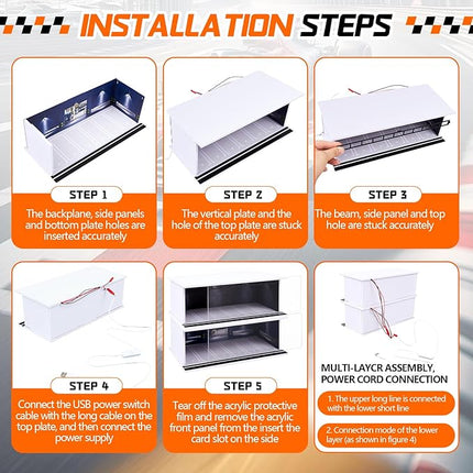 2 Pcs Display Case for Toy Car Garage with LED Light Stackable 1/64 Scale Diecast Toy Cars Garage for Maximum 58 Model Car Display and Storage(Depot)