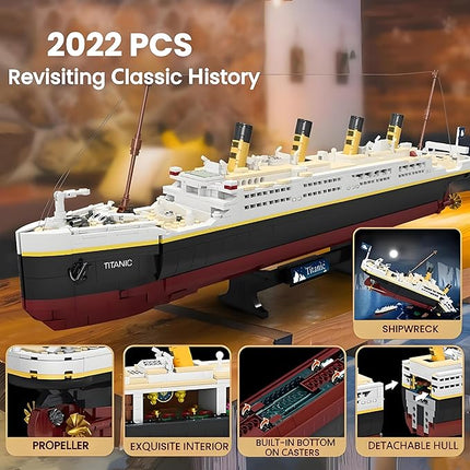 Titanic Model Kit -2022 Pieces Large Titanic Ship Building Blocks Set, STEM Educational 3D Puzzle Toys Gifts for Kids and Adults, Ideal Collectible Display Architecture for Home& Office Decor