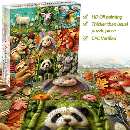 Bgraamiens 1000 Piece Jigsaw Puzzles for Adults and Kids – Wool Texture Animal Puzzle – Cozy and Cute Farm and Forest Friends – Soft Felt Style Animal Art for Relaxation and Gifts