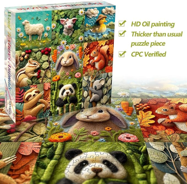 Bgraamiens 1000 Piece Jigsaw Puzzles for Adults and Kids – Wool Texture Animal Puzzle – Cozy and Cute Farm and Forest Friends – Soft Felt Style Animal Art for Relaxation and Gifts