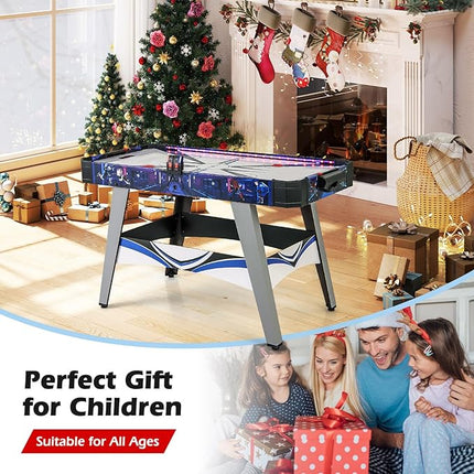 GYMAX Air Hockey Table, 54 Inch Arcade Style Air Hockey Game Table with LED Lights & Scoreboard, Powerful 12V Motor, 2 Pushers, 2 Pucks, for Kids & Adults, Home, Game Room and Office