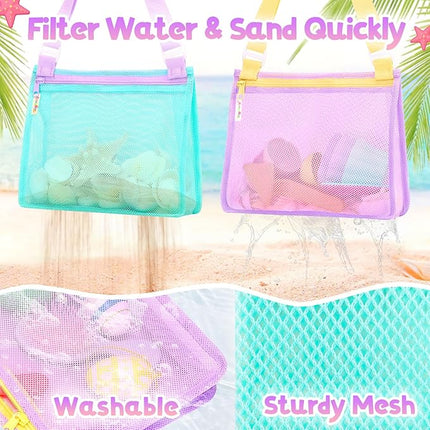 Tagitary Beach Toys Mesh Beach Bags Sand Toys Kids Seashell Bag with Zipper,Outdoor Toys Travel Summer Must Have Accessories for Boys and Girls(Only Bags)