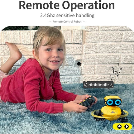 GILOBABY Remote Control Robot Toy for Kids 3-5 Years, Flashing LED Eyes, Dancing and Flexible Moves, Auto Demo Mode, Gift for Girls (Yellow)