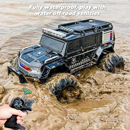 Amphibious Remote Control Car Waterproof Monster RC Cars 4WD All Terrain Off-Road Stunt Vehicle Toys with 2.4 GHz LED Lights for 6 7 8 9 10 11 12+ Year Old Kids Boys Girls Gifts Presents (Black)