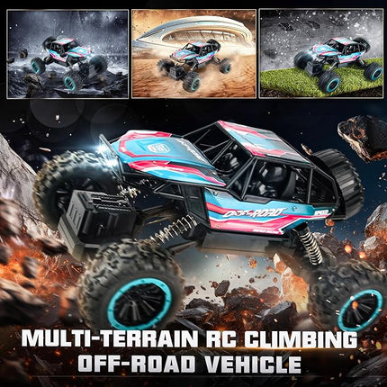 BEZGAR Monster Truck Toys - 1:12 Remote Control Monster Truck with Light, RC Crawler for Adults, Scale RC Truck with 45° Climbing, Remote Control Car for Boys Pink